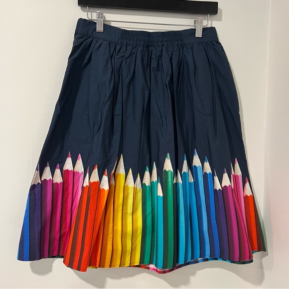 ModCloth Medium Fervour Colored Pencil Skirt Midi Retro Novelty Teacher Rainbow - Picture 8 of 12